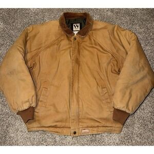 Vintage 90s Walls Canvas Work Bomber Jacket Duck Brown Men's LT Corduroy Collar
